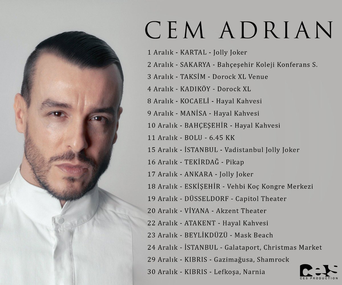 Volkances's tweet photo. Cem Adrian Aralık konserlerimiz;

#cemadrian #cesproductions https://t.co/pG7wPxaucm