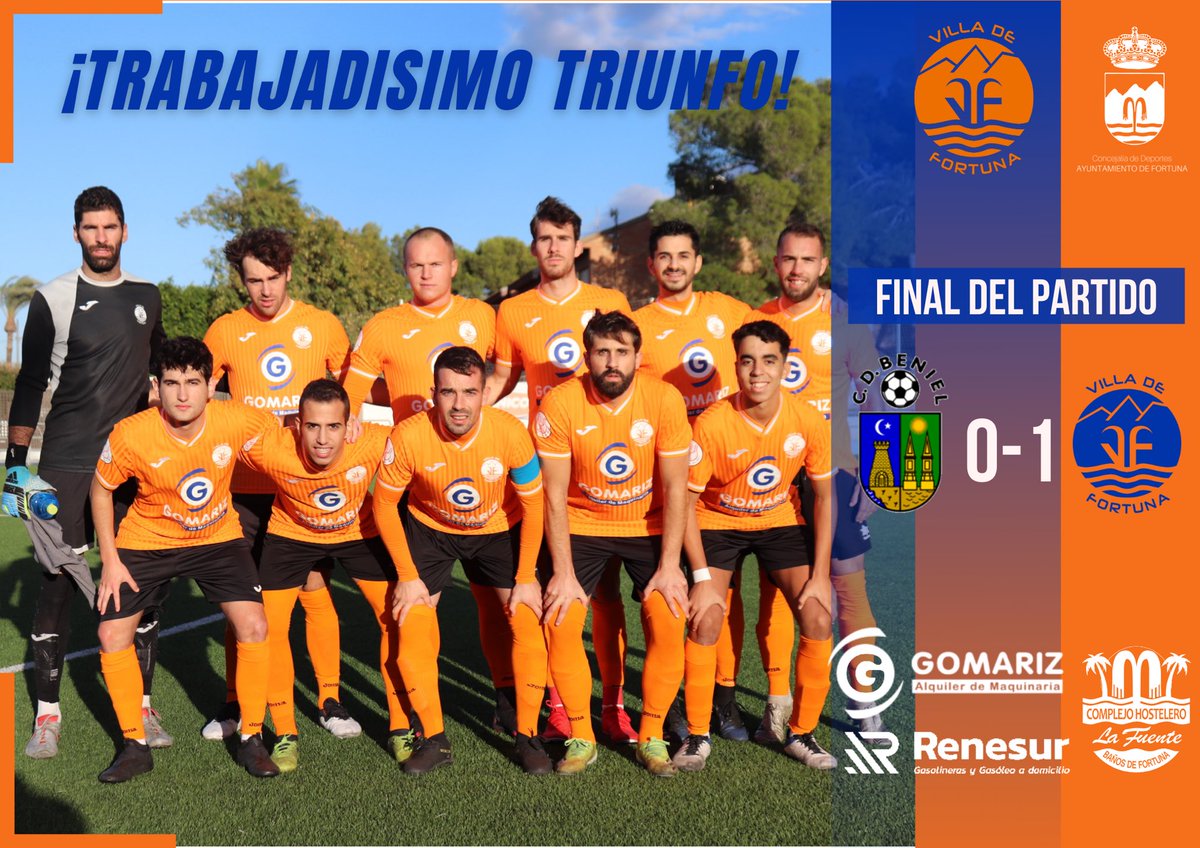¡¡FINAL EN BENIEL!!

Trabajadísimo triunfo del Villa de Fortuna que vuelve a la senda del triunfo en liga.

Sacando músculo de equipo y plantilla, ya encaramos la preparación del histórico partido de Copa del Rey ante el <a href="/Cadiz_CF/">Cádiz Club de Fútbol</a> en Nueva Condomina.

¡Enhorabuena equipo!