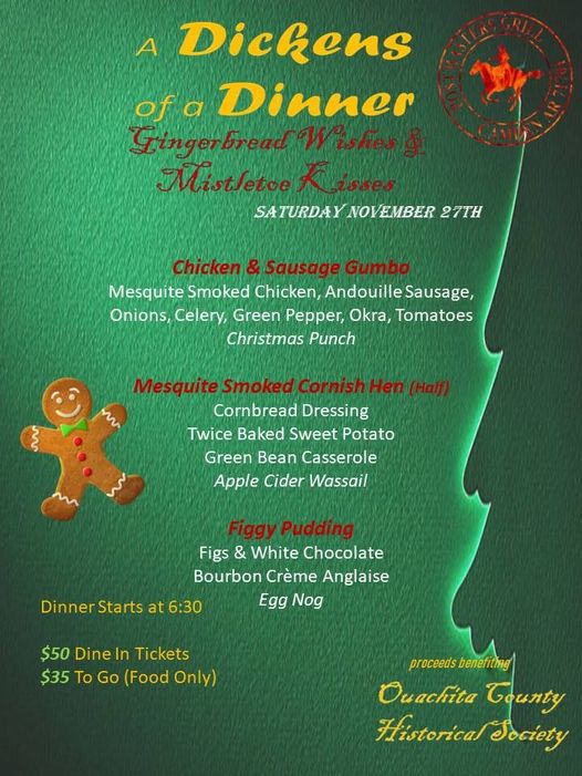 FirstMonthly's tweet image. Wonderful dinner all about Scrooge!  Don't miss it @ Postmaster's Grill in downtown Camden.  So much fun and proceeds benefiting Ouachita County Historical Society.  #gingerbreadwishesandmistletoekisses  #camdenar  #christmasincamden  #camdenar  #CU2nite