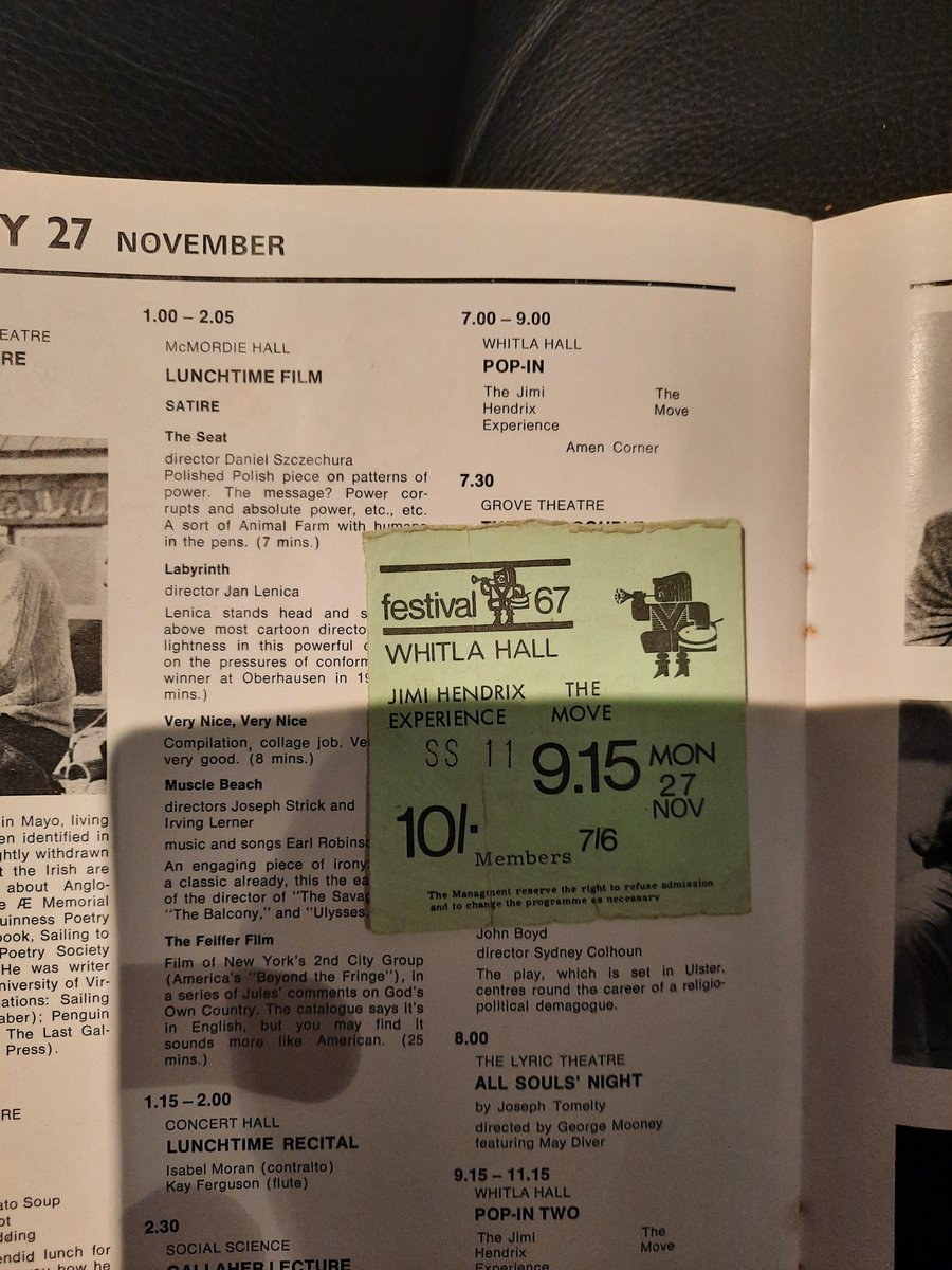 dlittle200's tweet image. My first rock gig as a wee schoolboy this day in 1967 - #Hendrix on his 25th birthday, with The Move, #AmenCorner and Eire Apparent in Whitla Hall.  Saw #Pentangle there the week before, advertised as a #BertJansch concert. Probably helps to explain my taste in music since....