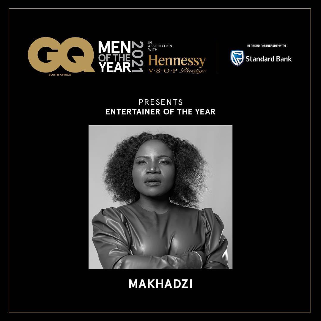 Introducing Entertainer of the Year: <a href="/Makhadzisa/">Makhadzi</a>. #GQMOTY2021 is in association with <a href="/Hennessy/">Hennessy</a> and proud partner <a href="/standardbankza/">Standard Bank ZA</a>.  #HennessyVSOP #HowAboutNow