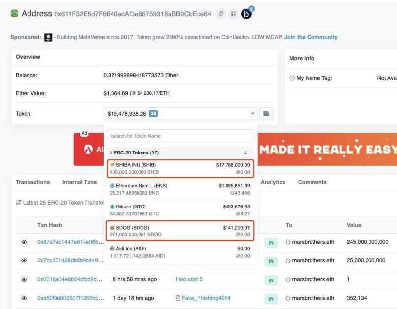 GusConti's tweet image. 🔥Top $SHIB holder "Marsbrothers" just bought 300b @Smalldoge_zoom , a project adapting to Holdermaps consensus system.🚀

He has been pumping $SHIB since April, and his holdings are now worth $20 million💰

He started building his $SDOG portfolio, you know what that means! 💸🤑