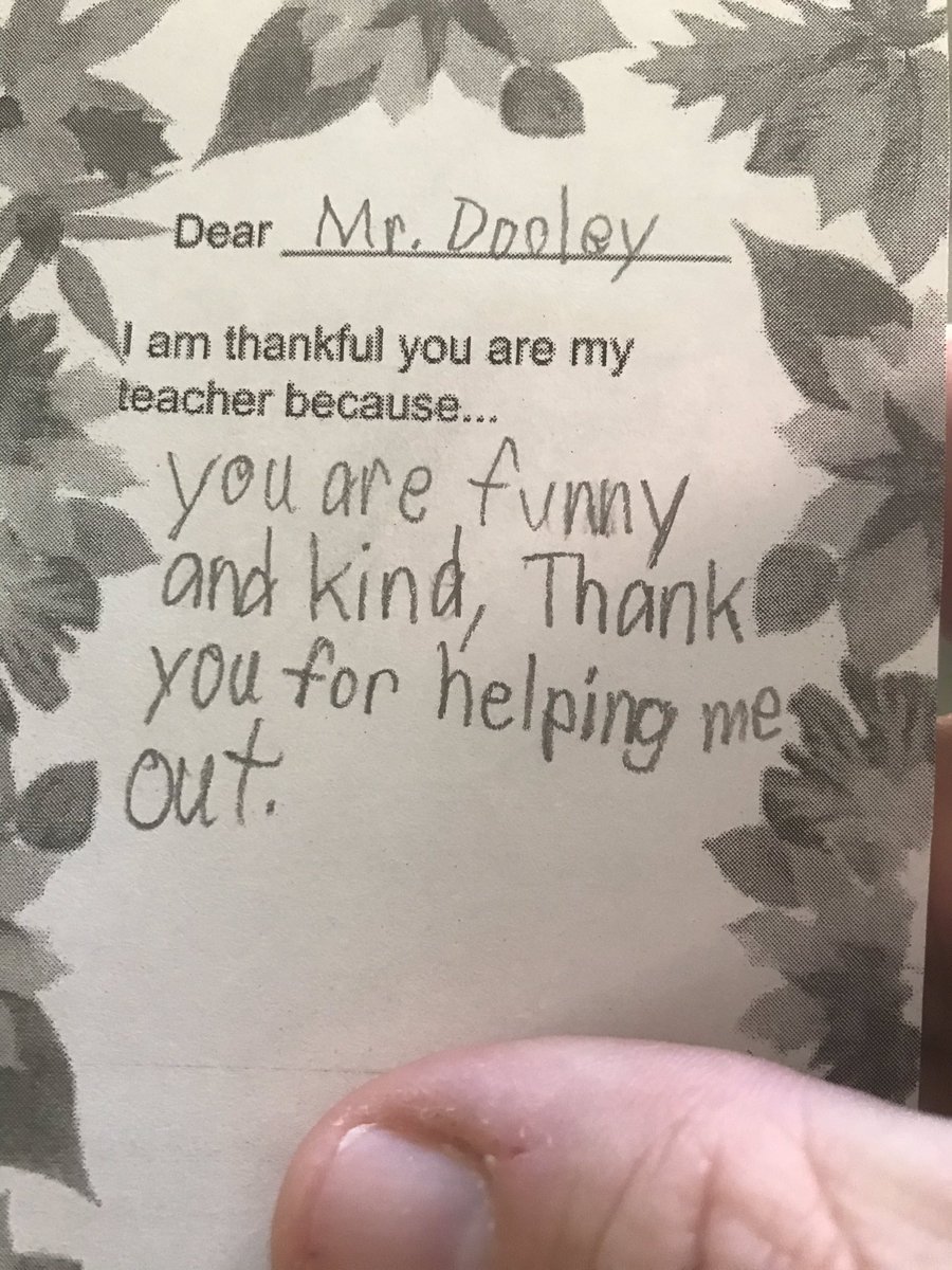 During AT Tuesday, we asked students write thank you notes to adults in the building. Mine wrote to teachers, principals, &amp; cafeteria workers. 

Just ran to school for just a minute &amp; found this in my mailbox. I can’t tell you who wrote it, but this one especially made my day.