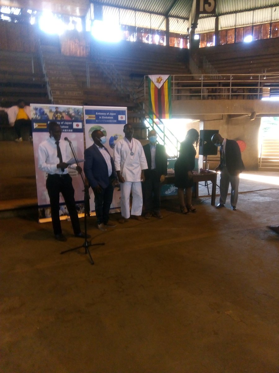 Being presented my medal for  above 75kgs kumite (fight) by President of Zimbabwe Karate Federation Shihan Joe Rugwete and His Excellency The Ambassador of Japan Mr Satoshi Tanaka.<a href="/KarateZimbabwe/">Zimbabwe National Karate Federation</a>