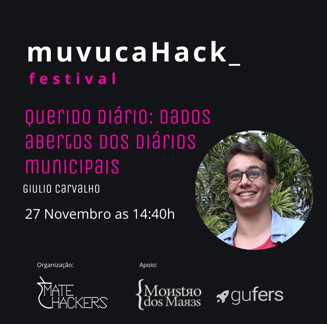 MateHackers's tweet photo. Acompanhe agora 'Querido Diária: Dados Abertos dos Diários Municipais' com Guilio Carvalho https://t.co/rWYCgoWjW9 https://t.co/bHxwm3PHyI