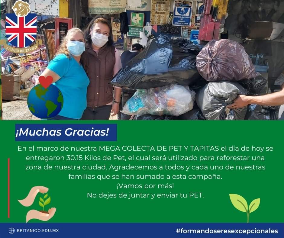 britanicoleon's tweet photo. En el Colegio Británico el día de ayer entregamos 30.15 kilos de PET que se usarán para la reforestación de una de las zonas de nuestra ciudad.
Agradecemos a nuestra comunidad Británico por participar en la Mega Colecta de Pet y tapitas.
#SomosBritánico https://t.co/XsamSamdxE