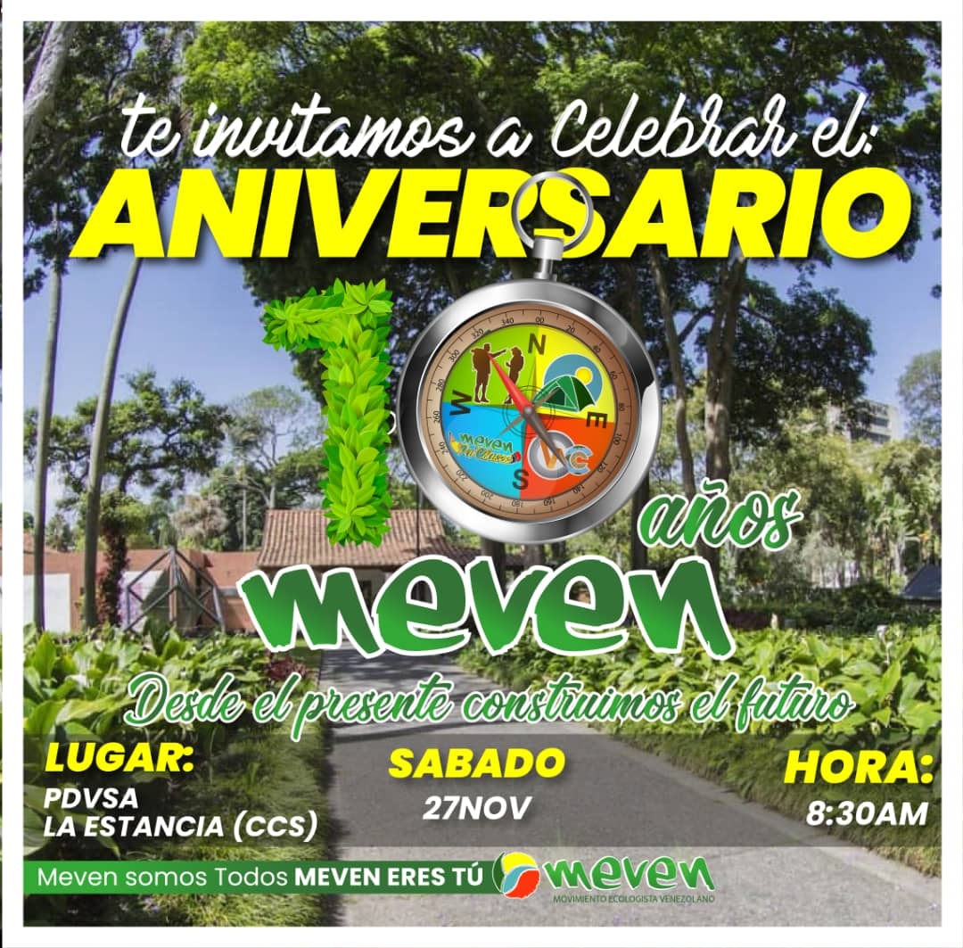 Celebra con nosotros el 10° aniversario del MEVEN 🌱 ❤ 

Acércate este sábado #27Nov a los espacios de <a href="/PDVSALaEstancia/">PDVSA La Estancia</a> y celebremos juntos y juntas 10 años preservando la vida.

¡Te esperamos!

MEVEN, desde el presente construimos el futuro🌱 

<a href="/ErikaPSUV/">Erika Farías Peña</a> <a href="/Teresameven/">Teresa carrasquel</a>