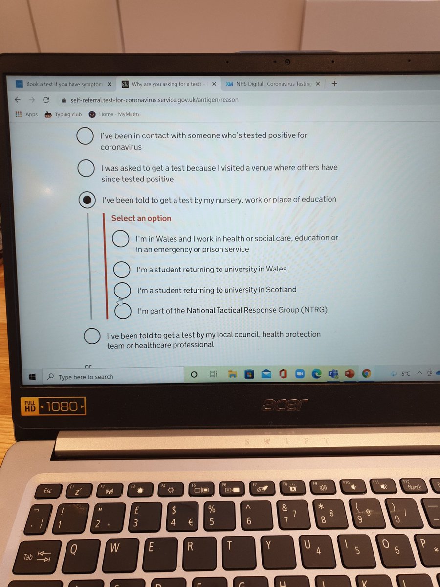 tp_barrett's tweet photo. @NHSDigital PCR booking system online is not allowing booking for an asymptomatic person recommended to get a pcr by education setting in England - please correct urgently https://t.co/DAxrDV5CRo