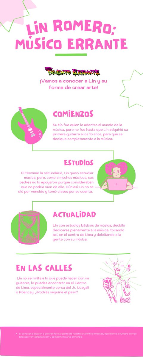 TalentoErrante's tweet photo. #InfografíaEstática 
Ya conoces a #LinRomero, pero ¿Ya sabías estos datos sobre el y su #música?🤔
Conoce su #historia y anímate a seguir tus sueños, así como Lin. 🤗
#TalentoErrante #Transmedial #Transmedial2021 https://t.co/I3jIk0qOsg
