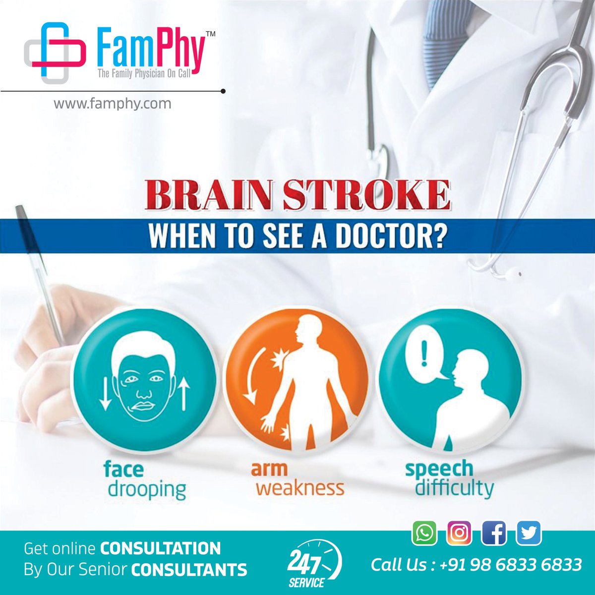 famphy1's tweet photo. BRAIN STROK
when to see a doctor?
Call Us : +91 98 6833 6833
Mail Us: hello@famphy.com
Visit Us: https://t.co/DVK2Ipm2HR
#homehealthcare #bloodtest #medicine #medical #health#healthcare #homecare #seniorcare #eldercare #homehealth #health #caregiver #elderlycare #caregiving https://t.co/2VCfq2QpRd