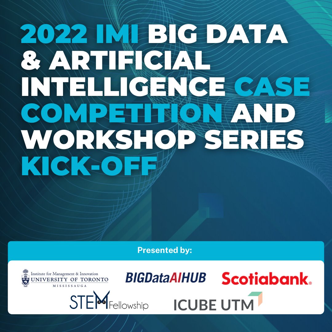 Institute for Management & Innovation (IMI) 🇨🇦 (@imiuoft) on Twitter photo Today we are beyond excited to kick-off our 2022 IMI #BigData & #ArtificialIntelligence Case Competition and Workshop Series in collaboration with <a href="/scotiabank/">Scotiabank</a>, <a href="/STEM_Fellowship/">STEM Fellowship</a>, <a href="/IcubeUTM/">ICUBE UTM</a>, and our BIGDataAIHUB.
Welcome to this year's competitors & attendees! #uoft
<a href="/KevinYousie/">Kevin Yousie</a> Today we are beyond excited to kick-off our 2022 IMI #BigData & #ArtificialIntelligence Case Competition and Workshop Series in collaboration with <a href="/scotiabank/">Scotiabank</a>, <a href="/STEM_Fellowship/">STEM Fellowship</a>, <a href="/IcubeUTM/">ICUBE UTM</a>, and our BIGDataAIHUB.
Welcome to this year's competitors & attendees! #uoft
<a href="/KevinYousie/">Kevin Yousie</a>