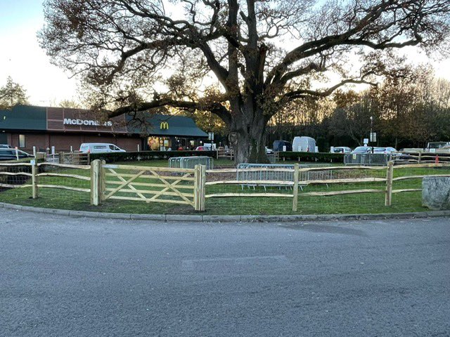 jbsfencing's tweet photo. Chestnut post and rail fencing at McDonald’s . Materials from @avsfencing https://t.co/bfOi9g5cDP