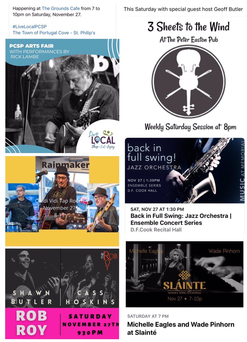 NLLiveEvents's tweet photo. Saturday Nov 27/2021.
@VOCMOpenline @_MusicNL_ @VOCMBen @BenClearyNL @RadioGregSmith @OnTheGoCBC @DannyBreenNL @chmrmunradio @ZachSnowNL @OutoftheFogTV @AngelaMRecord @Bluestar0612 @KenBNL @EasternPassage1 @DowntownStJohns @NLArtsCouncil @RonEllsworth https://t.co/rdGPWVxnw0