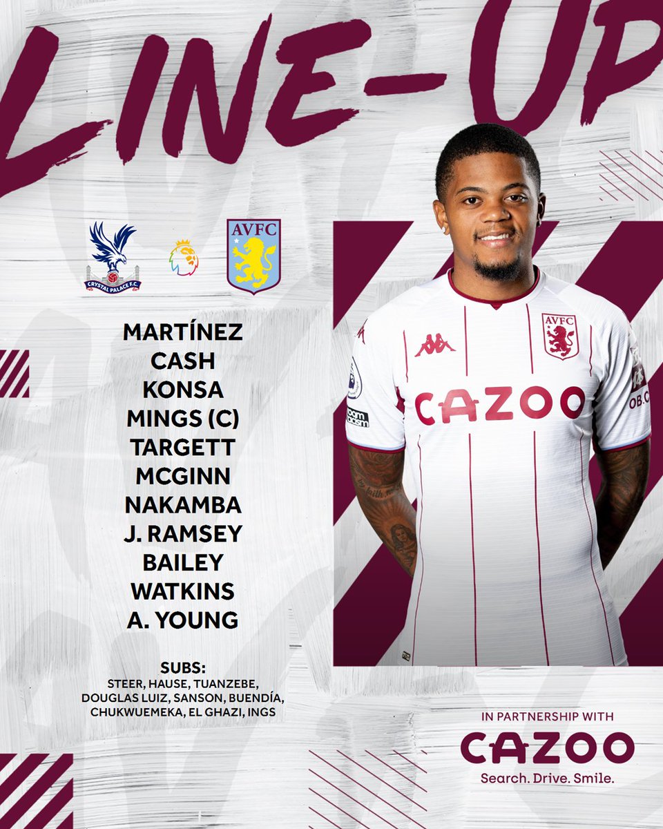 AVFCOfficial's tweet photo. This is your Aston Villa team to face Crystal Palace. ⚪ #CRYAVL https://t.co/kFggOLBXxn