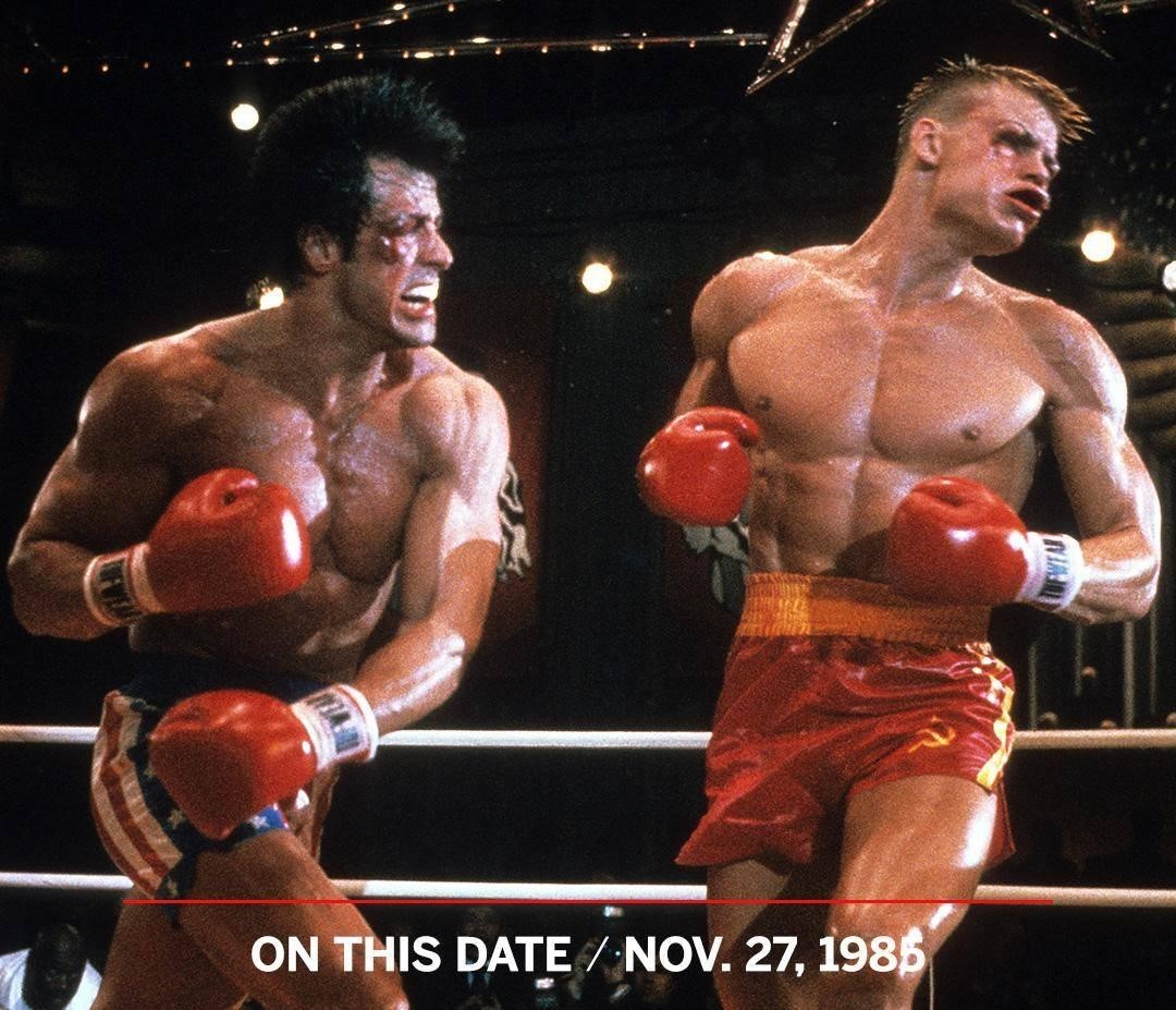 espn's tweet image. 36 years ago today, Rocky IV was released. 

Rocky Balboa shocked the world, knocking out Ivan Drago in the 15th round 🥊