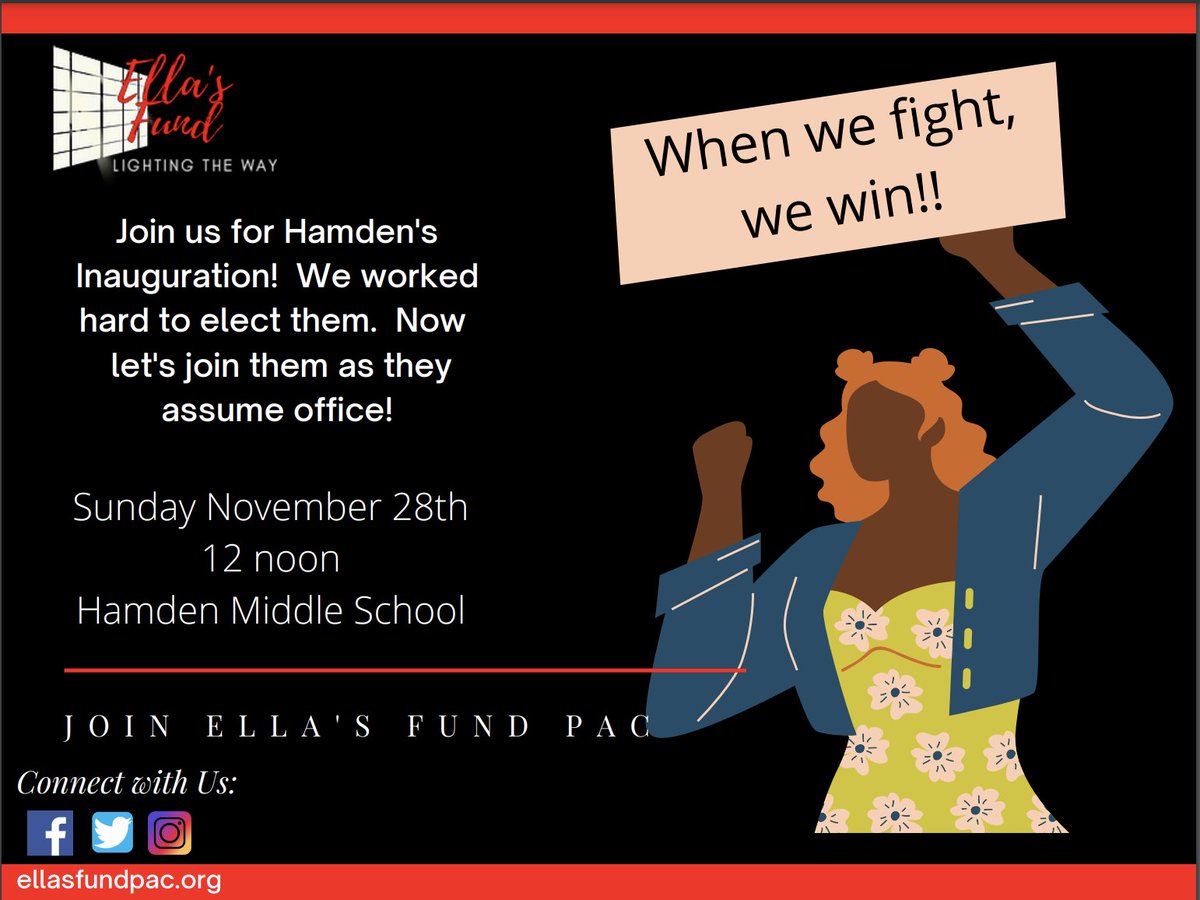 ellasfundpac's tweet photo. Reminder! Hamden Inauguration is tomorrow at 12 noon! Hamden Middle School!  Join us there!  We will be celebrating EFP endorsed candidates Lauren Garrett, Karimah Mickens Webber and Paula Irvin! #lighttheway #buildpoliticalpower https://t.co/pGGvbiJeAd