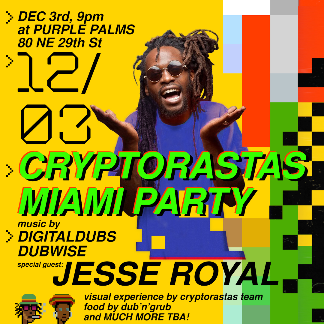 If you do not own a #CryptoRasta, get yours now!

Our party in Miami during the <a href="/ArtBasel/">Art Basel</a> will be epic - and you can go! 

Exclusive GIVEAWAY for OWNERS, 1000U$D in ETH, enough to buy: 

- flight ticket
- night in a hotel
 
Buy your CryptoRasta and call all your frens. Good luck!