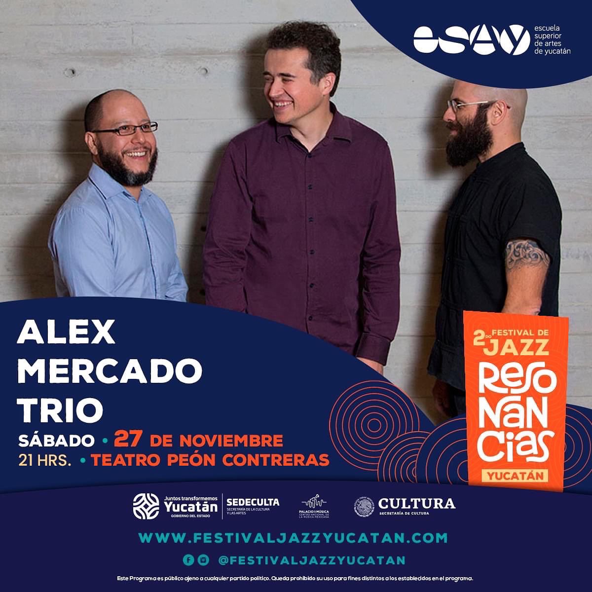 alexmercadojazz's tweet photo. Hoy tocaremos en el bello Teatro Peón Contreras en el marco del Festival de Jazz Resonancias en Mérida, Yucatán. 

Alex Mercado - piano y composición 
@ICupich - Contrabajo 
@gabopuentesjazz - batería https://t.co/WJ8taQDfgj