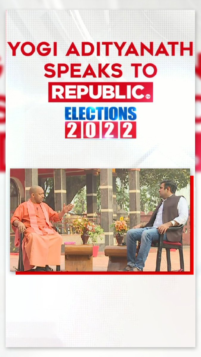 republic's tweet photo. #YogiInterview | From 'Ganna vs Jinnah' to renaming Ayodhya, watch the biggest interview this election season as @myogiadityanath speaks to Republic ahead of the highly-anticipated 2022 UP polls. Tune-in here at 9 pm to watch the #EXCLUSIVE interview - https://t.co/RZHKU3wOei https://t.co/Rc4b48uUfd