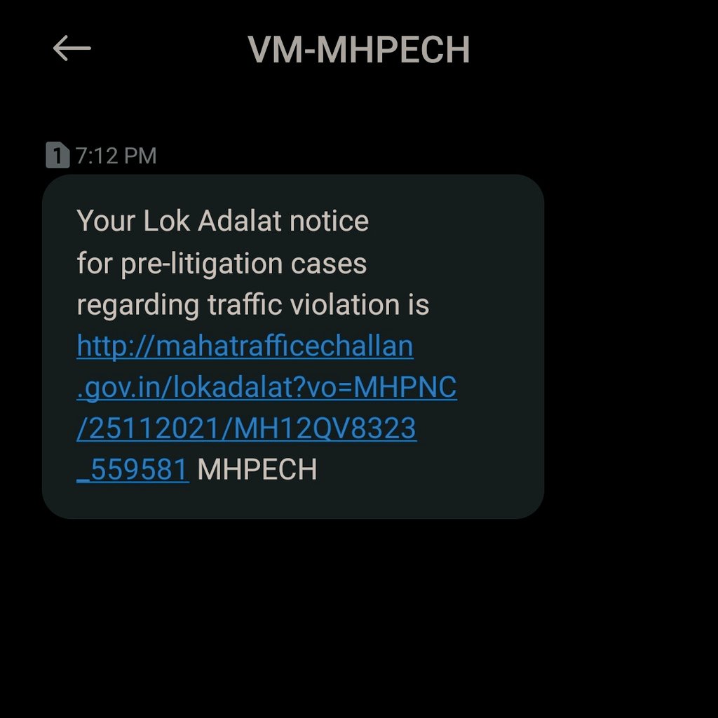 DocAbhijitM's tweet photo. Received this LokAdalat notice on my mother's phone for Somnath Chavan (MH12QV8323). We don't know this person &amp; nobody own this vehicle in family.
Posting here for your info that number in your records is wrong for this person @PuneCityPolice @PuneCityTraffic @DGPMaharashtra https://t.co/dY7F8b2NJU