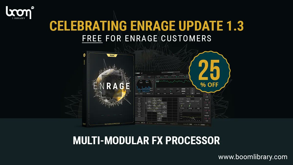 BOOMlibrary's tweet photo. New Update: ENRAGE 1.3 🔥
We've been working hard at expanding and improving #ENRAGE to constantly increase the value of your #FX #plug-in.

Get your 1.3 Update for free, if you already own ENRAGE or save big with our 25% discount at our store : https://t.co/qOaxOG24WO

#enrageit https://t.co/TWl9A6ULWt