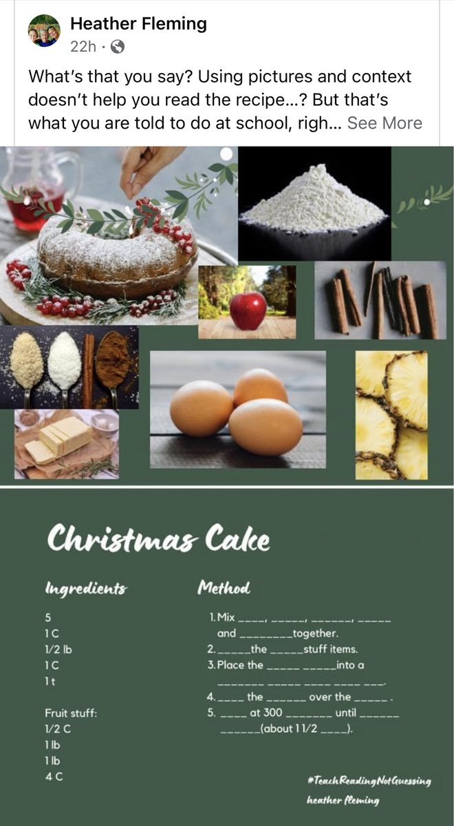 athorsen16's tweet photo. I ❤️ this FB post. This year, make your holiday treats just using the recipe’s picture clues. As long as you LOVE cooking, it will turn out great. Now BAKE! #AccuracyMatters #ReadingTheRightWordMatters #BlanacedLiteracyGrowsPoorReaders #HOWmatters https://t.co/SwZTy9yGe1