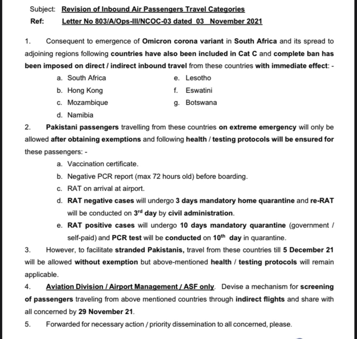 NFRCCofficial's tweet photo. Due to threat of new Variant, following countries have also been included in Cat C and complete ban has been imposed on direct / indirect inbound travel from these countries with immediate effect: South Africa, Hong Kong,Mozambique, Namibia, Lesotho, Botswana https://t.co/DxzqzV4sse