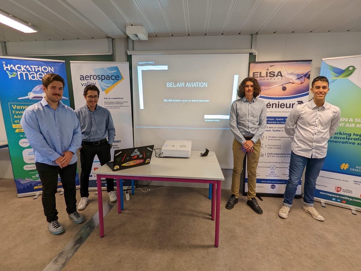 Hackathon_MAELE's tweet photo. [En direct de … Bordeaux] Après 24h de travail dense, il est temps pour nos participants @ELISAerospace de présenter leurs projets devant nos jurés experts en #aero Deux équipes iront en finale régionale ! #Hackathon_MAELE #aviation #aviationlegere #mobilite #mobiliteaerienne https://t.co/EjOCcmd7b2