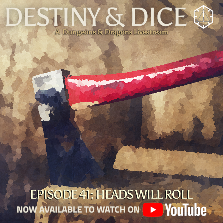 destinyanddice's tweet photo. Watch Episode 42: Heads Will Roll, now available on YouTube!

https://t.co/1WeoON3jTq

#dnd #dndlivestream #eberron #eberronstream #dungeonsanddragons #twitchstreaming #twitchstreamer #smallstreamers https://t.co/7UXRqLGuP1