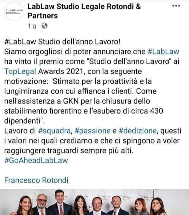 gigimercogliano's tweet image. Aiutano una multinazionale a buttare in mezzo a una strada 430 famiglie e se ne vantano sui social. Come definireste voi questi "professionisti" che attribuiscono un valore al loro lavoro di squadra, alla loro passione e alla loro dedizione?
#LabLaw