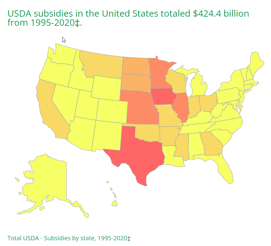 pnelson917's tweet photo. Day 26 of the #30DayMapChallenge: Choropleth Map…Farm Subsidies over the last 25yrs to each US State from the #USDA and no state is $0 #LateSend https://t.co/nwiIahXFaa