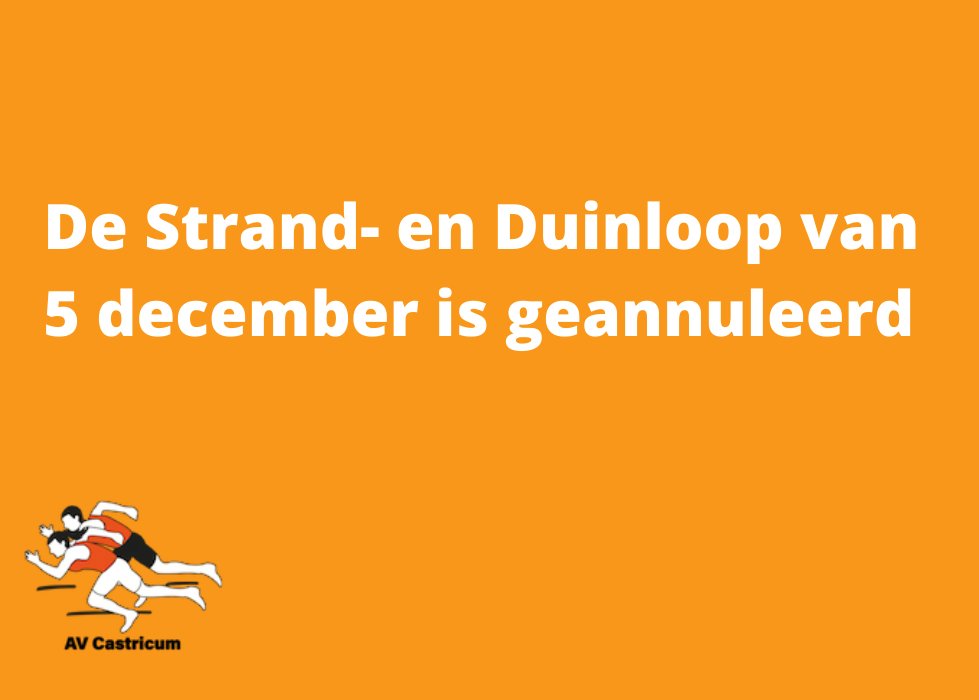 De organisatie van de Strand- en Duinloop heeft helaas moeten besluiten dat de Strand- en Duinloop die gepland staat op 5 december NIET kan doorgaan. We vinden het erg jammer dat we jullie die dag niet kunnen ontvangen op ons complex. Graag tot ziens bij een volgende loop!
