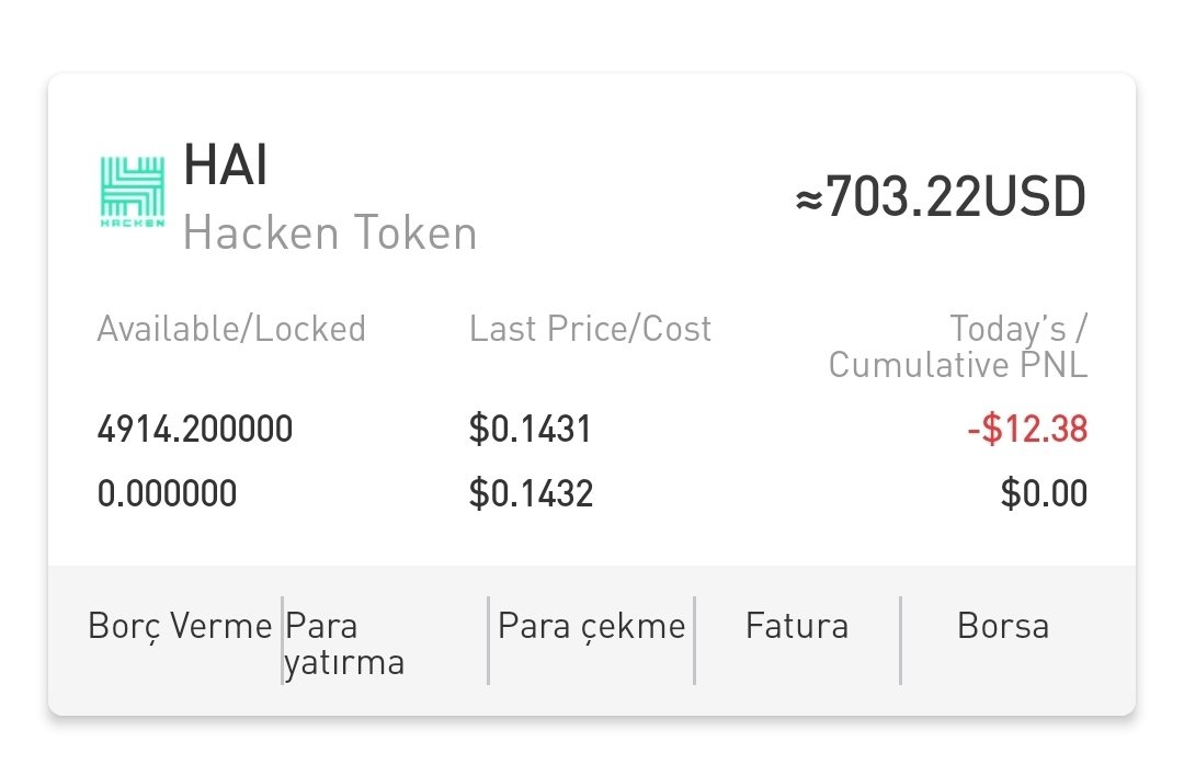 CryptoNeoo's tweet photo. #Gateio veya #Kucoin Yeni Proje 👇
$HAI - #HackenToken
Maliyet : 0.14 💰
Uzun vade tutmak için alıyorum.
Herkes kendi araştırmasını yapsın lütfen.
Kâr alarak gideceğim.
Görselde şeffaf bir şekilde görebilirsiniz elimdeki miktarı ve maliyetimi.
#blockchain #Metaverse
#Airdrop https://t.co/LEYtTC1KNe