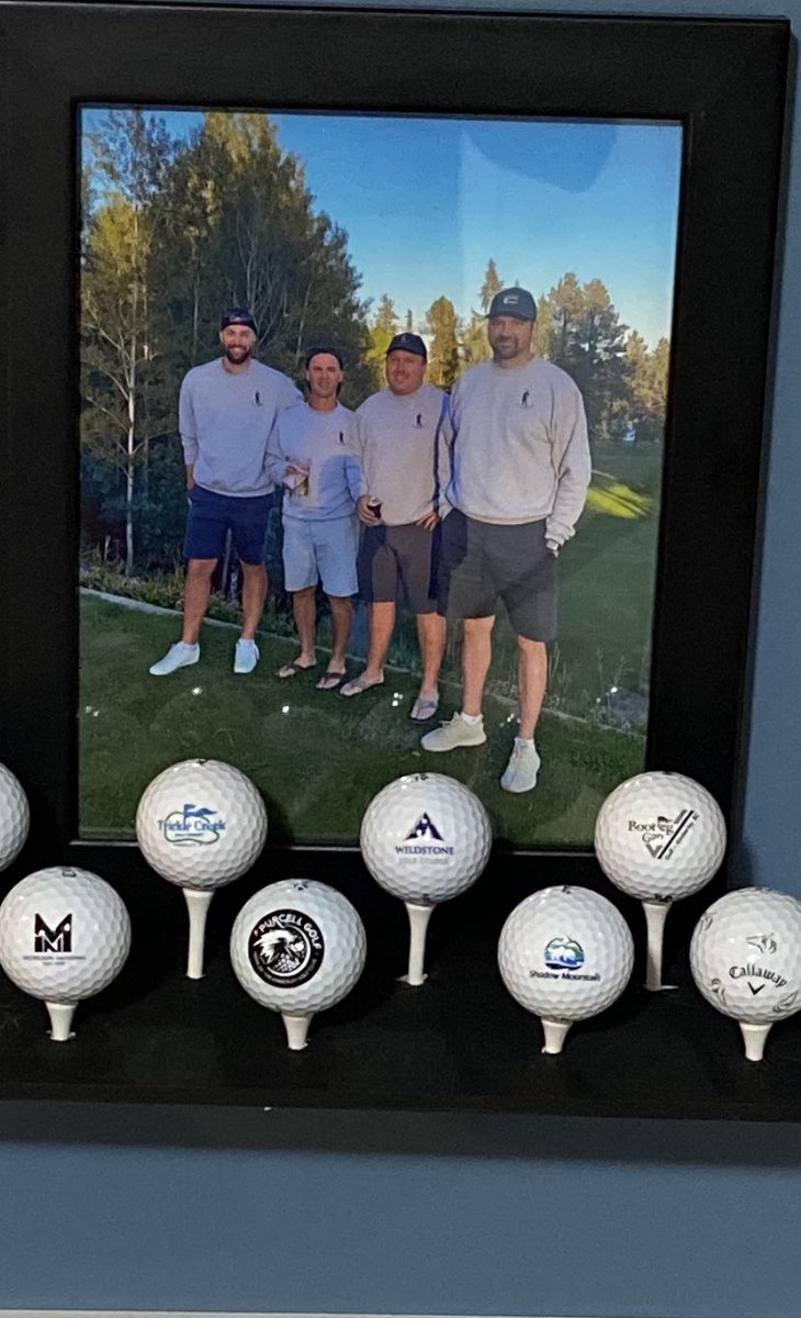 scope_sean's tweet photo. @purcell_golf @Swift_Holt @Jaylen11 @mrbrucet Don’t have you in my bag but you are on my wall down stairs!!!!That was probably the funnest day we had on our golf trip. #firsthole pic #fantasticservice #Willbeback One out of four may or may not have had a bottle or two of wine on the back nine https://t.co/K0f3G7rAT2