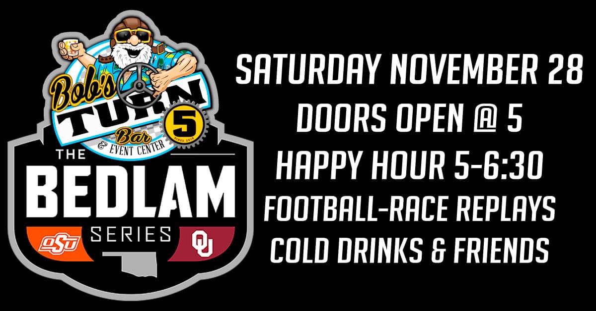 Bedlam Saturday!!! Happy hour 5-6:30. Bedlam, USAC National Midgets, gonna be a good night at Bob’s Turn 5.