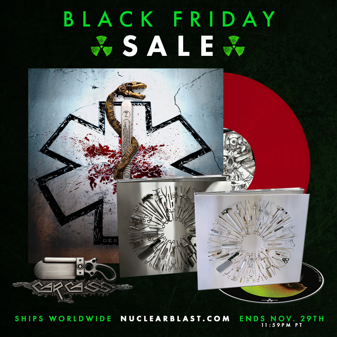 The @NuclearBlast U.S. store has select CARCASS releases on special through November 29th. Shop now at geni.us/NB-BlackFriday… Ships Worldwide #Carcass #DeathMetal #MelodicDeathMetal #Metal