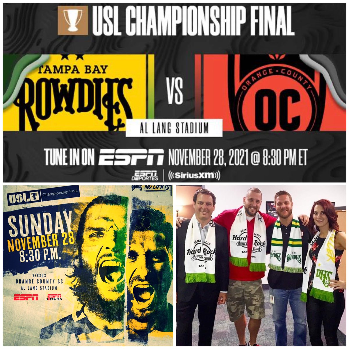 TOMORROW NIGHT! Can’t wait to be your Host for the <a href="/USLChampionship/">USL Championship</a> Title Match between <a href="/TampaBayRowdies/">Tampa Bay Rowdies</a> &amp; <a href="/orangecountysc/">Orange County SC</a> at Al Lang Stadium! 8:30pm on <a href="/espn/">ESPN</a>, <a href="/ESPNDeportes/">ESPN Deportes</a> &amp; <a href="/SIRIUSXM/">SiriusXM</a> (Ch. 157)! <a href="/StPeteFL/">St. Petersburg, FL</a> is gonna be jumpin’ tomorrow! #USLChampionship #Rowdies #DTSP
