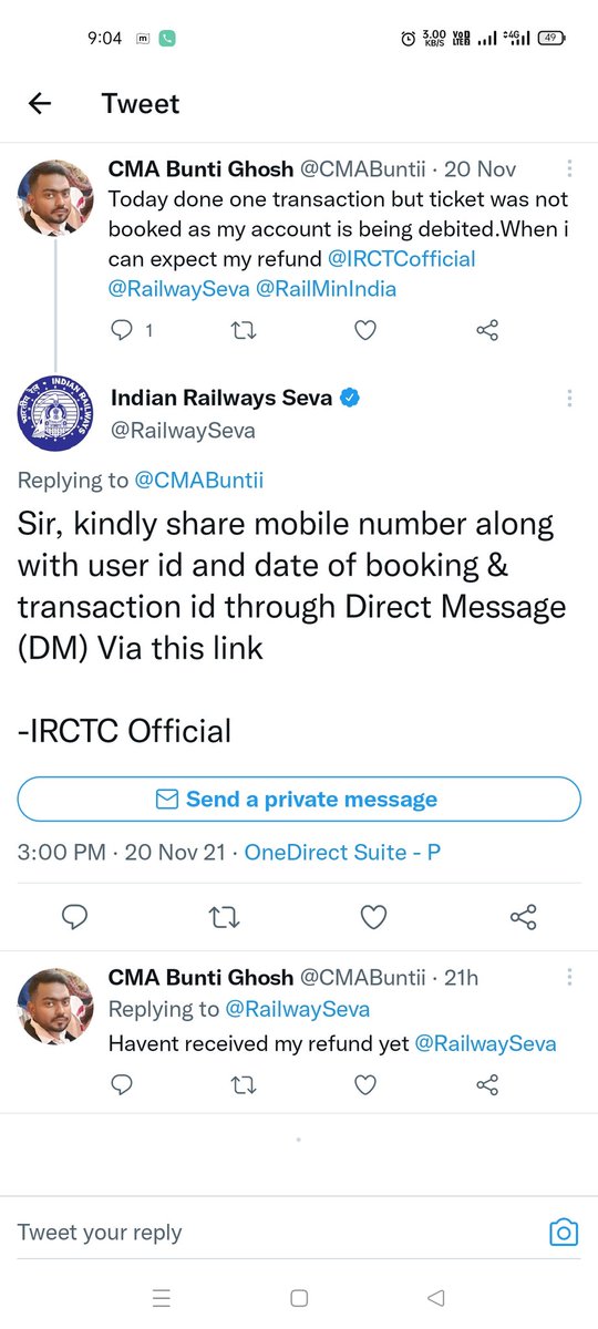 CMABuntii's tweet photo. Everything i have shared but refund not processed till yet @RailwaySeva @RailMinIndia @IRCTCofficial https://t.co/1vZzwKYy2K