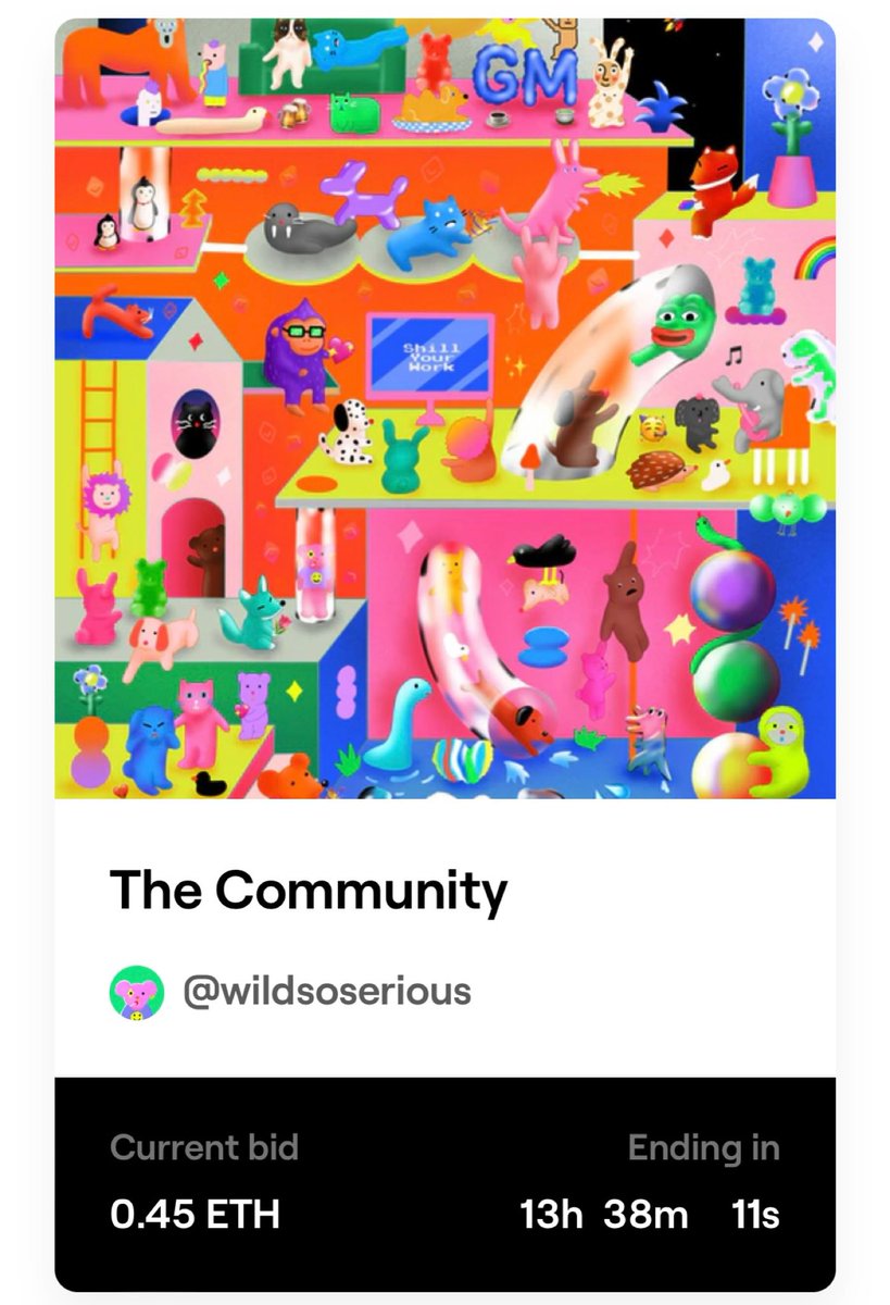 WildSoSerious's tweet photo. 13 hrs left in auction 🎉it’s really complete for this piece “The Community” nft makes me know many amazing artists in this space and my fav artist has placed the first bid! as we know artist do the same thing and support each other 💖

https://t.co/Wu2pRtgsBh https://t.co/PhzXhuPtcn