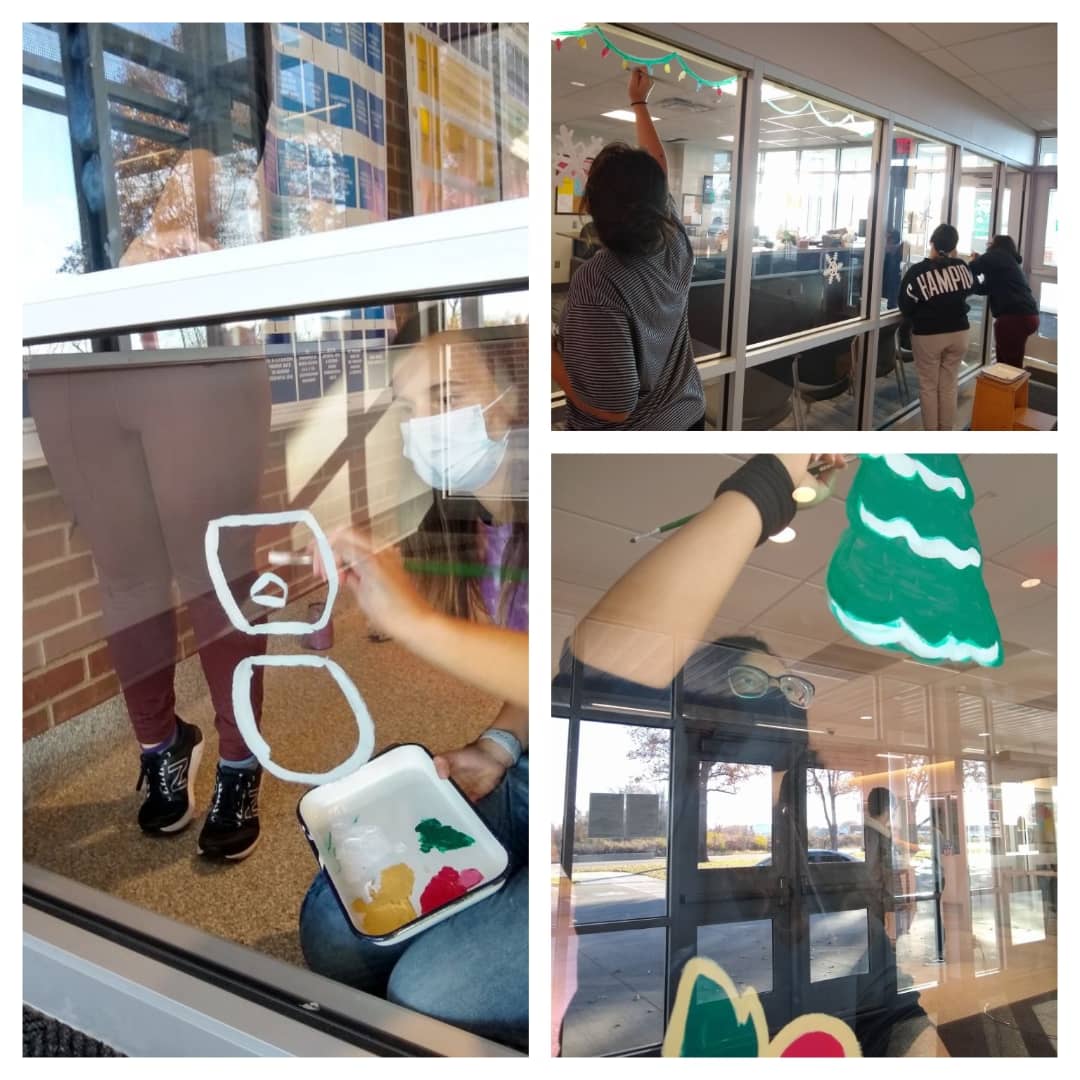 Truman_NAHS's tweet photo. NAHS members painted windows after school on Tuesday, and will add more this week. Winter is coming! #wearetruman https://t.co/29YAqQSecc
