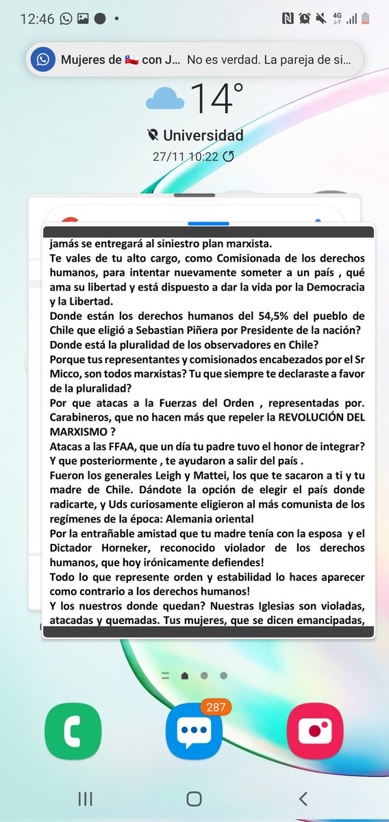 ProfBarraza's tweet photo. @ONU_es @WFP_es A propósito de lo que plantean señores ONU ¿que opinión les merece esta carta que habría escrito Patricia Puga, tía de @mbachelet? https://t.co/OwKLR6PFNQ