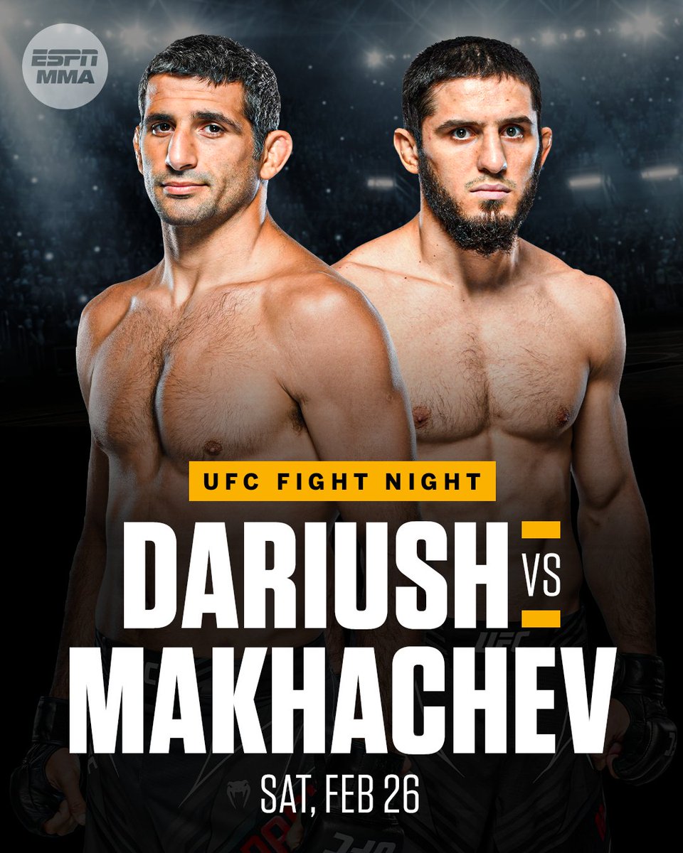 Someone’s winning streak will be snapped as Beneil Dariush and Islam Makhachev headline a UFC Fight Night on Feb. 26, multiple sources confirmed to @bokamotoESPN. Both lightweights have agreed and the promotion has not yet announced a location for the event.