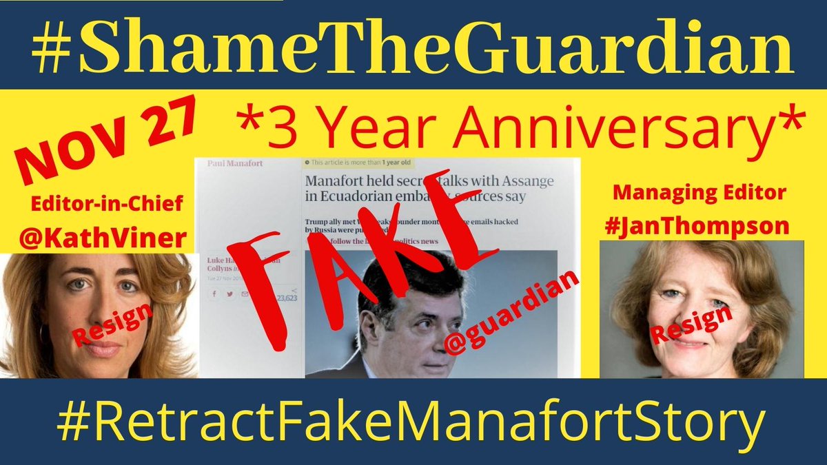 Plucille54's tweet photo. 3 Year Anniversary the Guardian tying #JulianAssange to #Russiagate
Shame on the @guardian!
Retract/Resign @KathViner #JanThompson @lukeharding1968 
#RetractFakeManafortStory
#FreeAssangeNOW https://t.co/q1wvi7DMXN