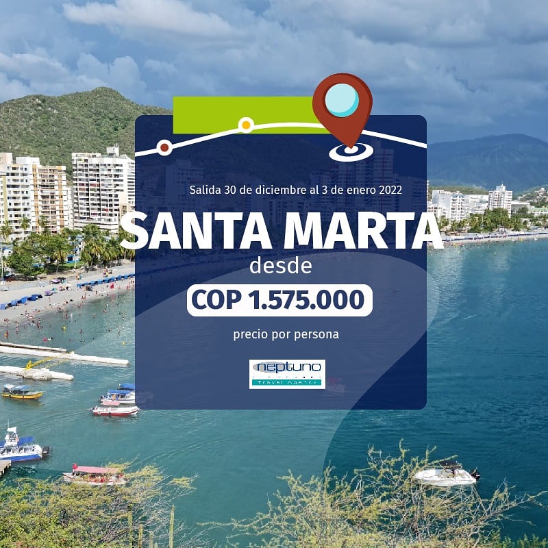 Prom_Neptuno's tweet photo. 🎉Recibe el 2022 disfrutando de toda la riqueza natural, histórica y arquitectónica de #SantaMarta
Mira todo lo que incluye: 👉https://t.co/YPQAlnMYsK

#Colombia #Bogota #viajes #Travel #turismo #vacaciones #FelizSabado #oferta #findeaño https://t.co/7ZCrRZa40x