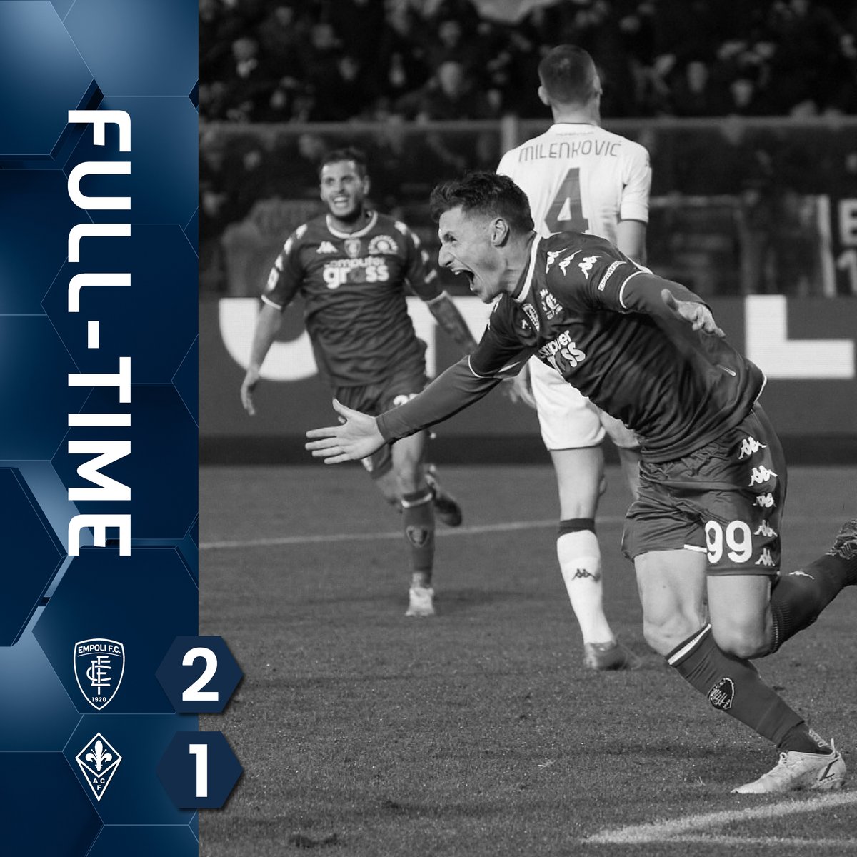 𝐅𝐔𝐋𝐋 𝐓𝐈𝐌𝐄
𝐕𝐈𝐍𝐂𝐈𝐀𝐌𝐎 𝐍𝐎𝐈! 𝐕𝐈𝐍𝐂𝐈𝐀𝐌𝐎 𝐍𝐎𝐈!!
𝐈𝐋 𝐃𝐄𝐑𝐁𝐘 𝐄̀ 𝐀𝐙𝐙𝐔𝐑𝐑𝐎 

Vantaggio viola con Vlahovic, pareggia Bandinelli, fa esplodere tutto Pinamonti all'89'; al Castellani Empoli batte Fiorentina 2-1!!!!!!!!!!!!!!!!!