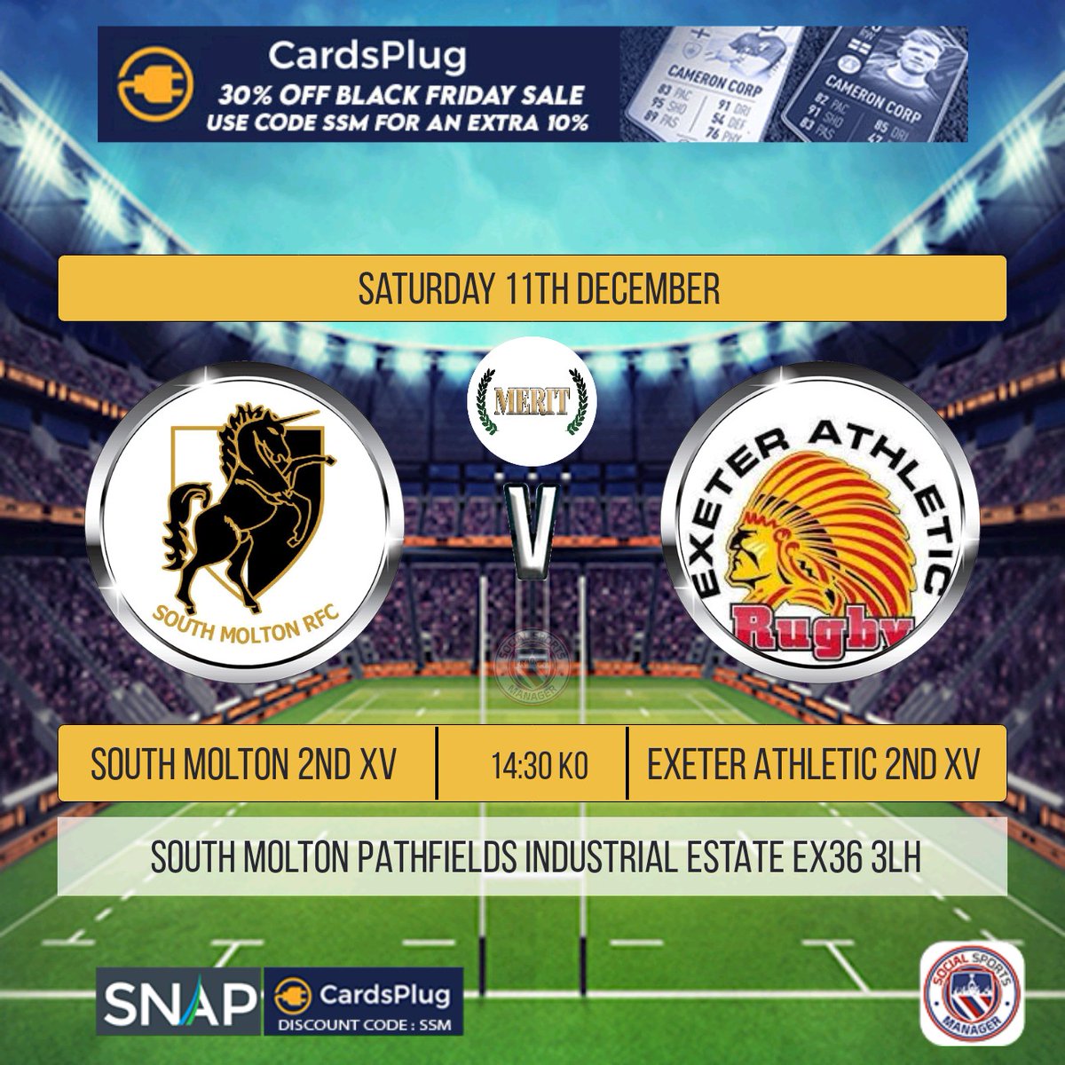 Only a few games left in the year 2021. 

4th December 
1st
🆚️ Dartmouth 
📍 Dartmouth Amateur Rowing Club, Sandquay Road
🕒 2:30pm

11th December 
1st
🆚️ Exeter Athletic 
📍 Main, South Molton.
🕒 2:30pm

2nd 
🆚️ Exeter Athletic 
📍 Unicorn Park, South Molton 
🕒 2:30pm