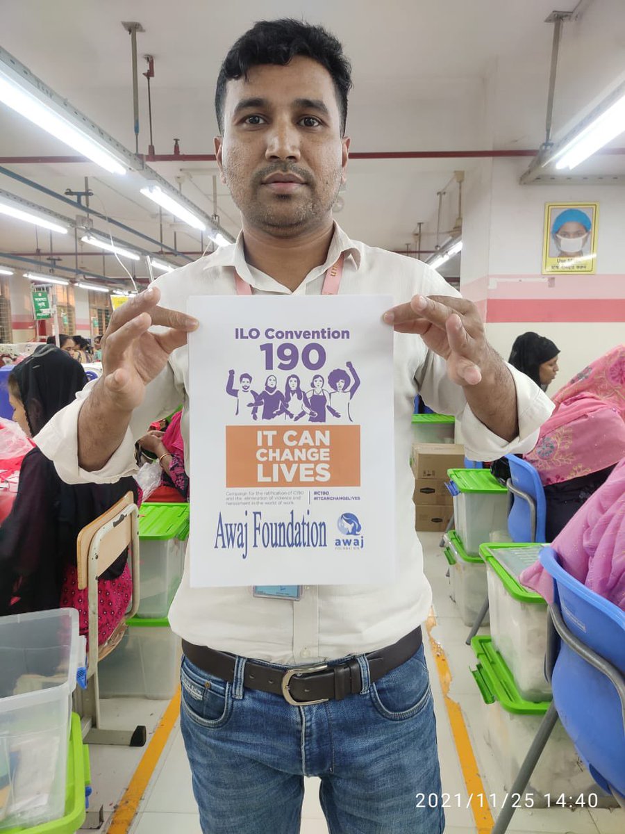Awaj_fdn's tweet photo. On this #16daysofactivism we're campaigning for the Bangladesh government to #ratifyiloC190 as it saves life and ensures safe workplace for women. 
#orangetheworld#stopvoilenceagainstwomen
 @fash_rev @remake @apwld https://t.co/lz9f2S7rn5