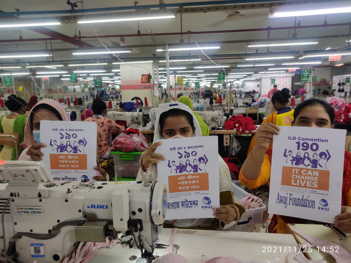 Awaj_fdn's tweet photo. On this #16daysofactivism we're campaigning for the Bangladesh government to #ratifyiloC190 as it saves life and ensures safe workplace for women. 
#orangetheworld#stopvoilenceagainstwomen
 @fash_rev @remake @apwld https://t.co/lz9f2S7rn5