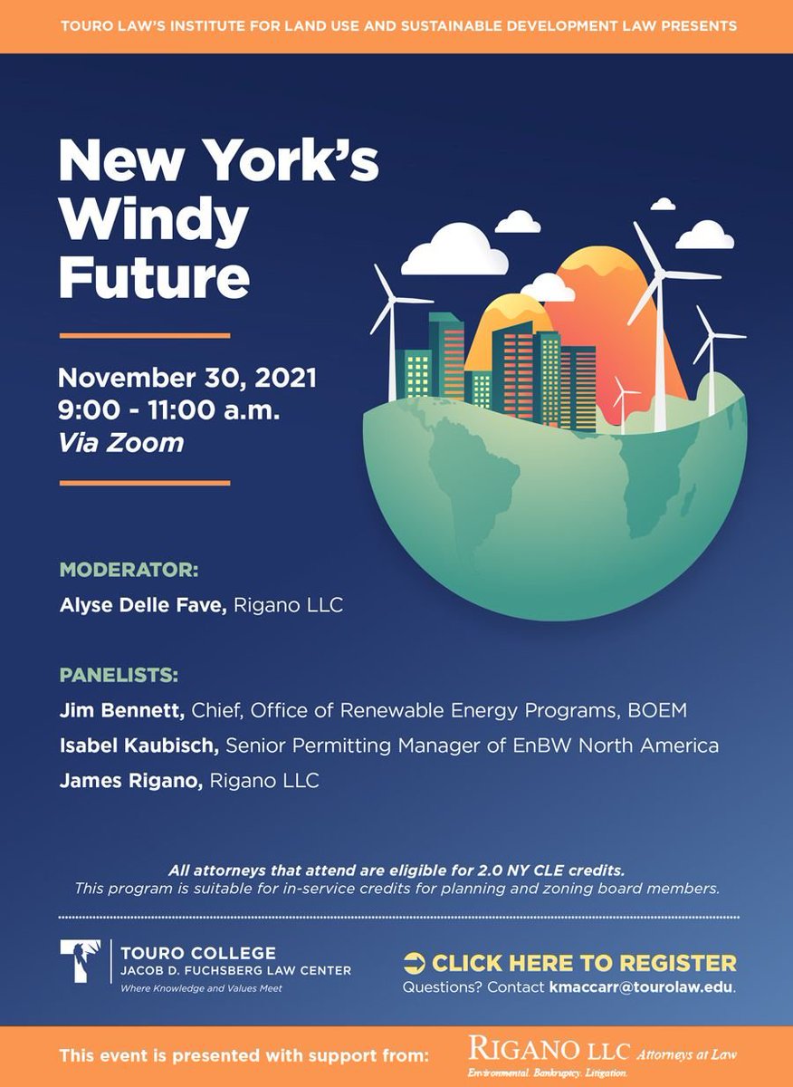 Looking forward to sharing #EnBW's developers' perspective on #planning, designing, and building #offshorewind in a #sustainable manner while safeguarding the #environment and managing #stakeholder expectations. @TouroLaw Institute for Land Use & Sustainable Development.