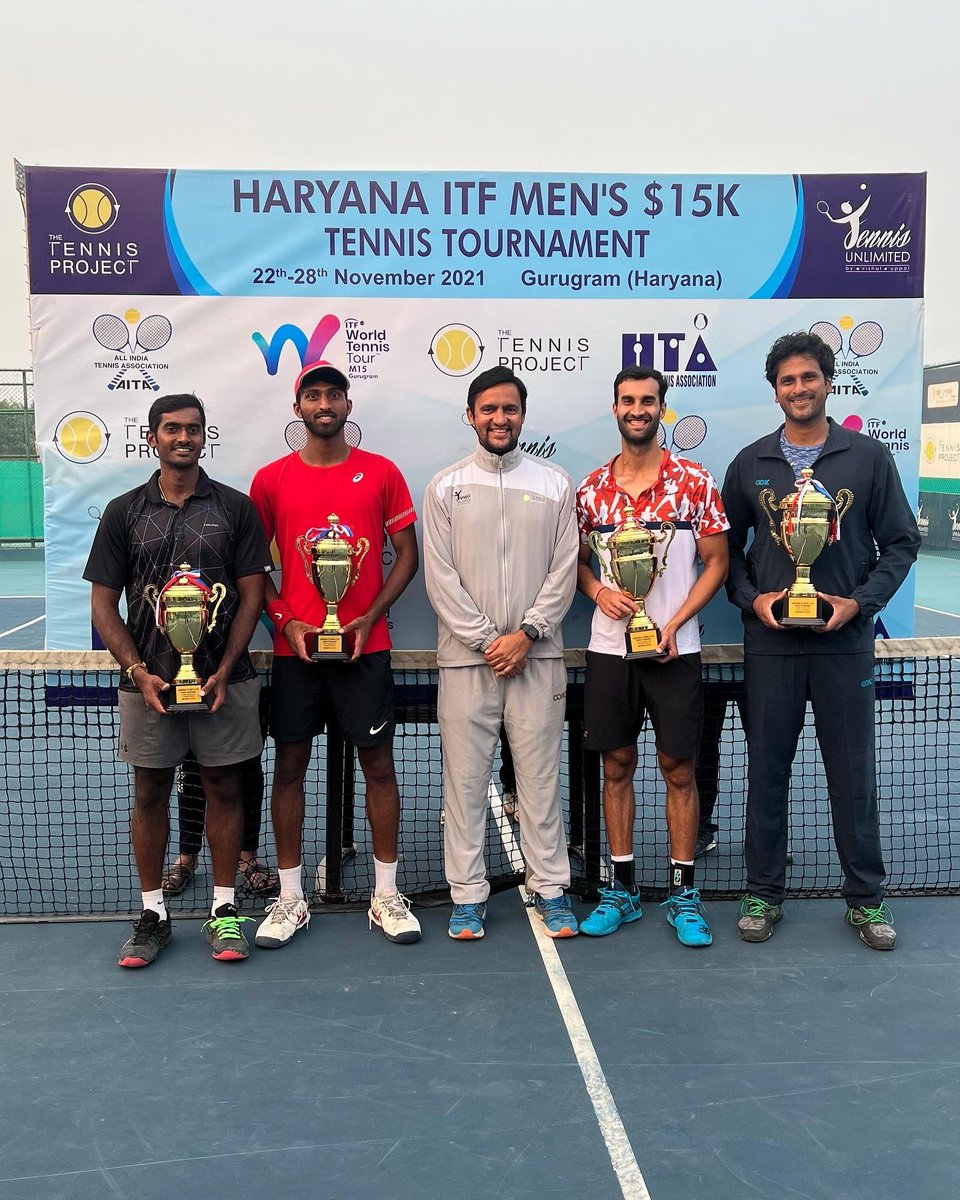 bigvish10's tweet photo. Congratulations @yukibhambri & @SakethMyneni on Winning the Doubles Event at The Haryana ITF MENS 15k Tennis Tournament being held at The Tennis Project @AITA__Tennis #ITFWorldTennisTour #TheTennisProject #gurgaon #Haryana #india #hardwork #determination @aniljaindr @CMOHaryana https://t.co/8bXKVwgXVz